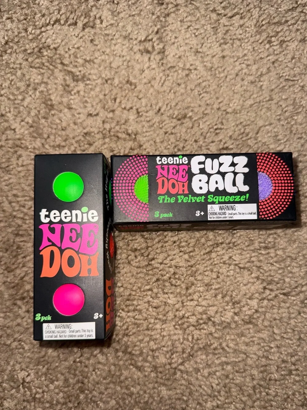Teenie NeeDoh Groovy Glob and Teenie NeeDoh fuzz ball.